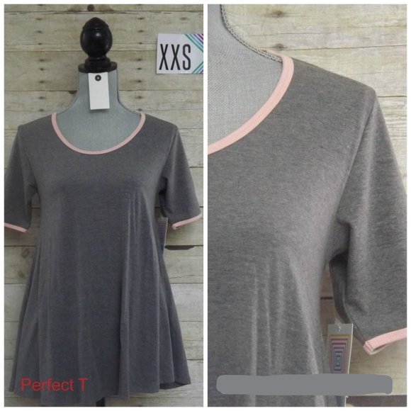 LuLaRoe Perfect T XXS - Medium Heathered Gray with Pink Trim - NWT - Picture 1 of 1